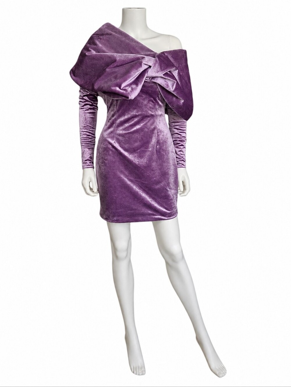 TOM FORD | FW22 Lavender Ruched Velvet Sculptural Mini Dress IT 36 XS Sample